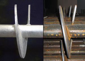 a proper and improper helical blade system in two different foundation piers in Stockton.